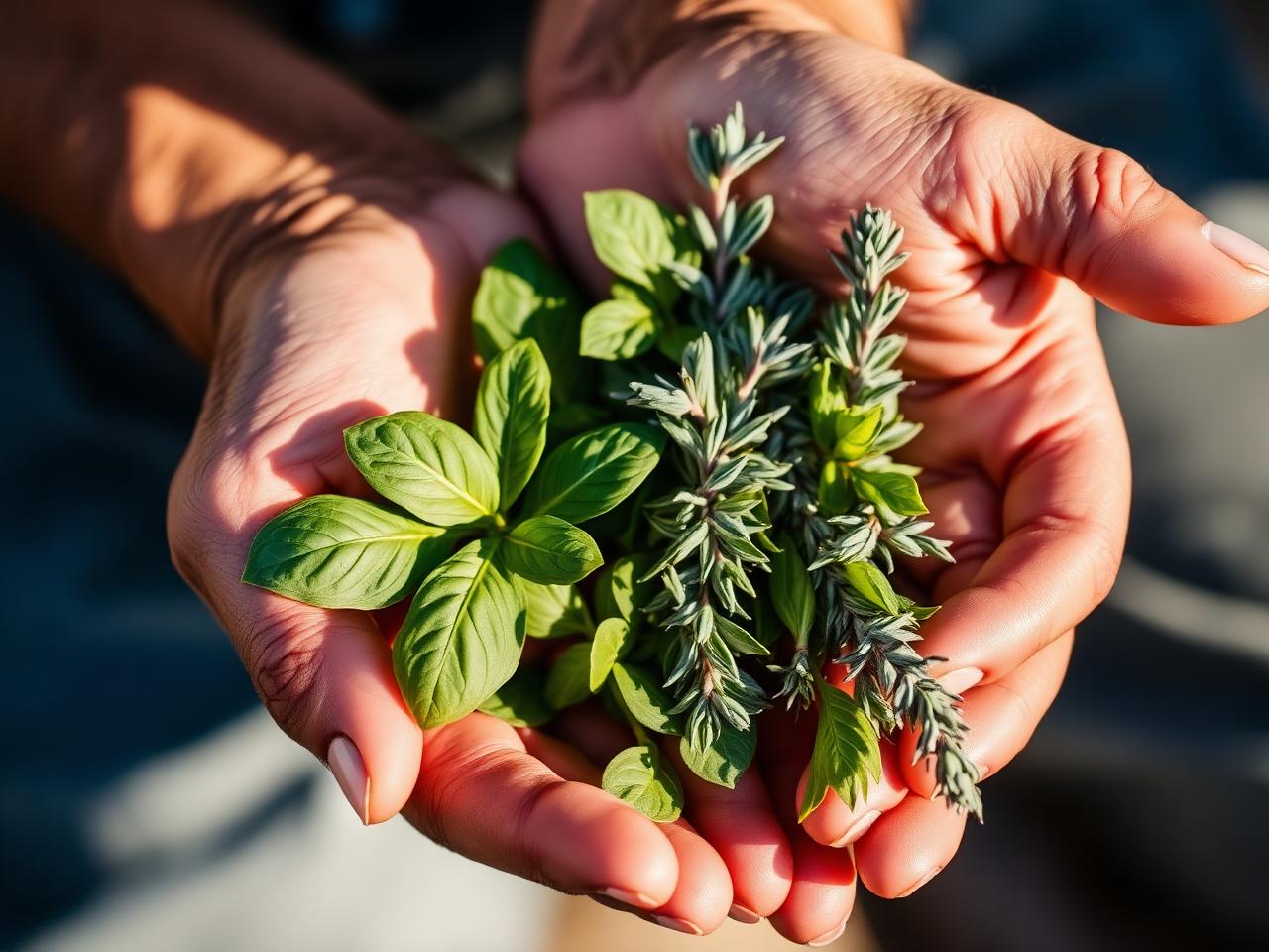 Hands holding fresh herbs from Kindred Pharms